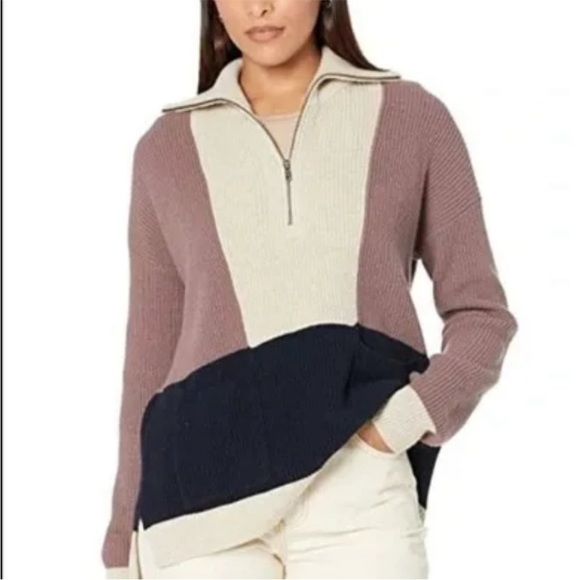 Madewell Sweaters - Madewell‎ Sweater Women’s Wool Blend Purple Color Block Half Zip Pullover Size S